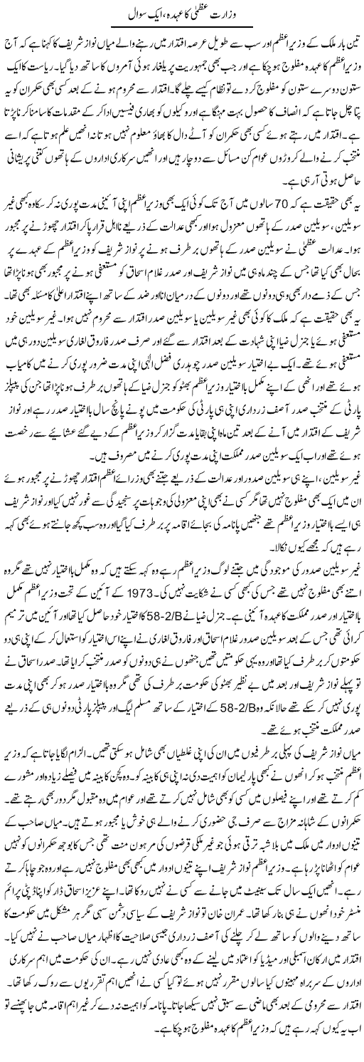 Wizarat Uzma Ka Ohda, Aik Sawal | Muhammad Saeed Araeen | Daily Urdu Columns