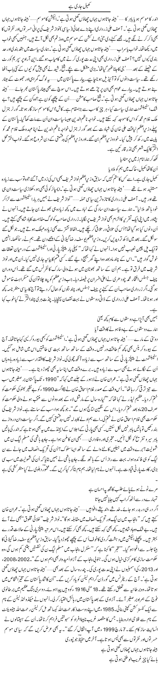 Khel Jari Hai | Ejaz Hafeez Khan | Daily Urdu Columns