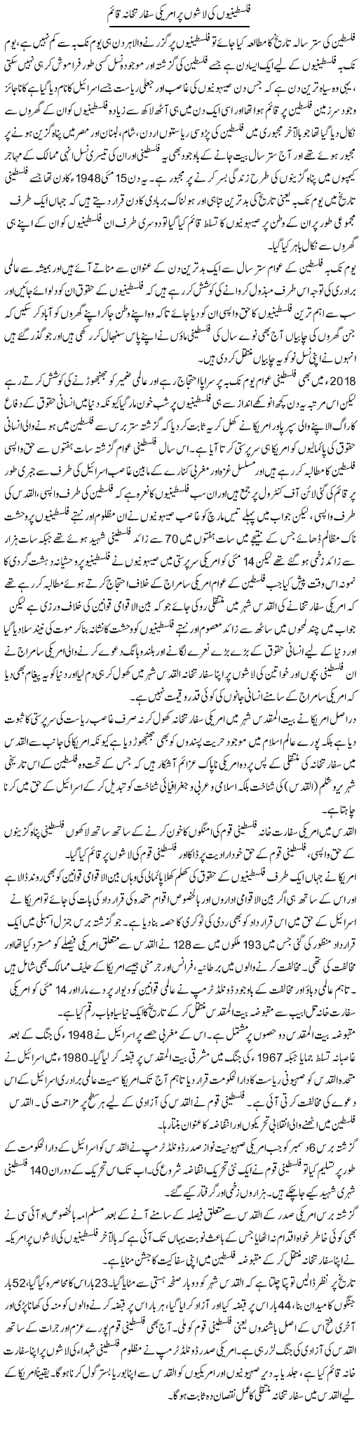 Falastiniyon Ki Lashon Par Americi Sifarat Khana Qaim | Sabir Karbalai | Daily Urdu Columns
