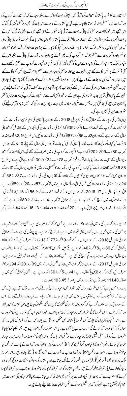 Transport Group Ki Draamdat Mein Izafa | M.I Khalil | Daily Urdu Columns