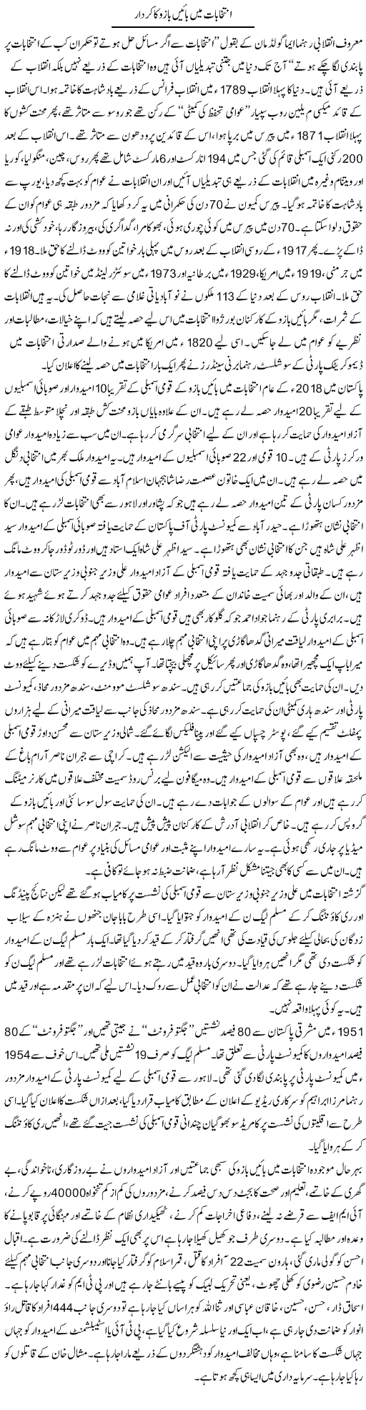 Intikhabat Mein Baen Bazu Ka Kirdar | Zubair Rehman | Daily Urdu Columns