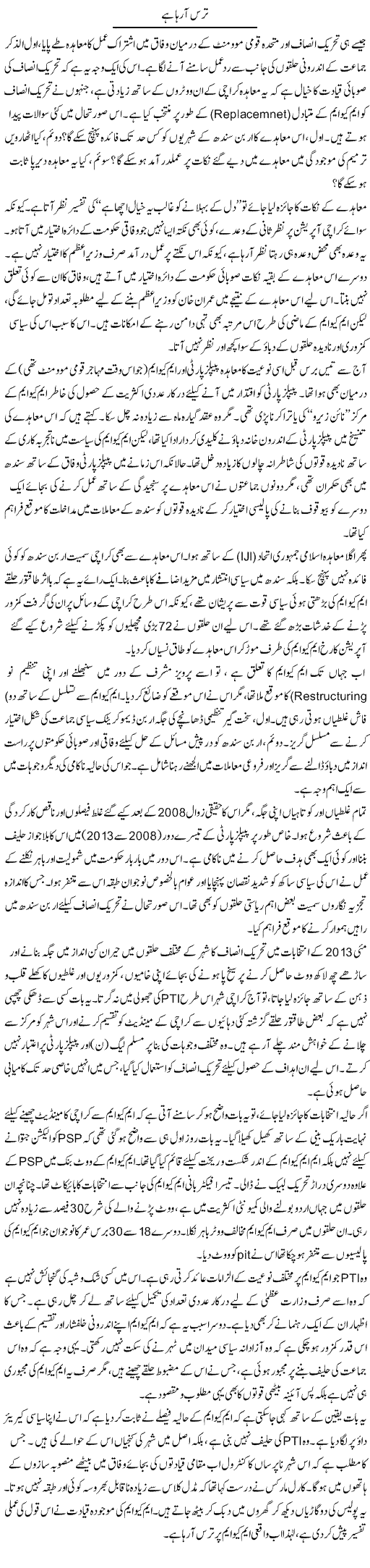 Taras Aa Raha Hai | Muqtada Mansoor | Daily Urdu Columns