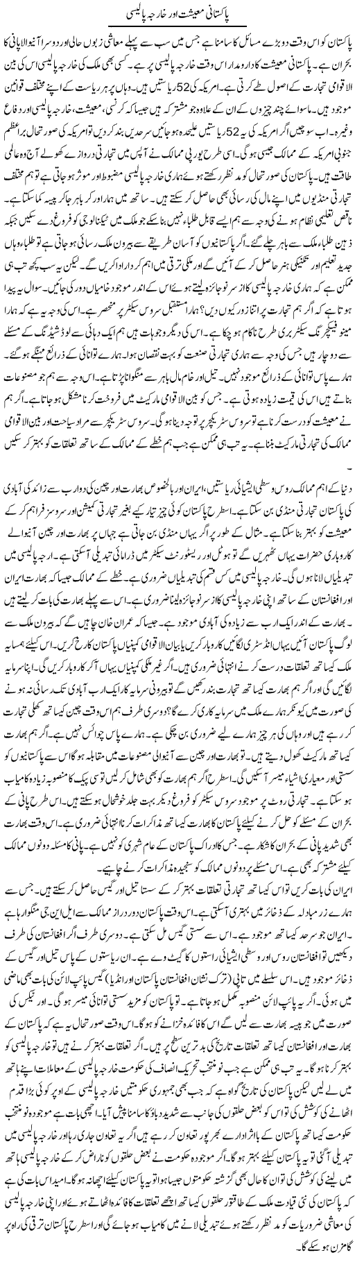 Pakistani Maeeshat Aur Kharja Policy | Syed Zeeshan Haider | Daily Urdu Columns