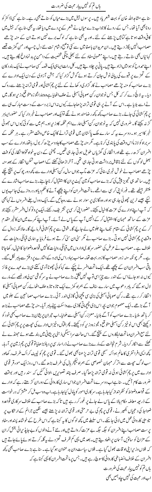 Haan Tum Ko Nahi Pyar Mohabbat Ki Zaroorat | Hussam Hur | Daily Urdu Columns
