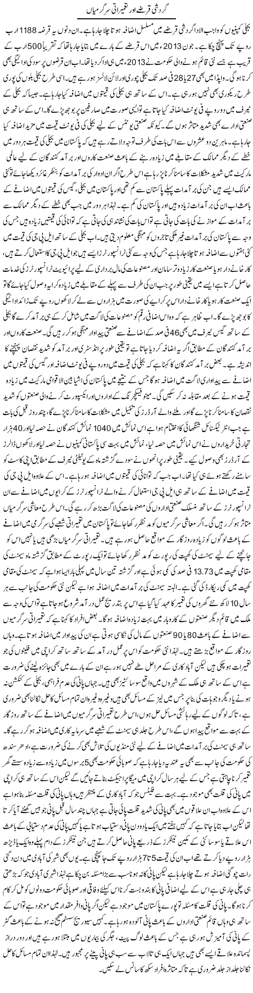 Gardishi Qarzay Aur Tamirati Sargarmiyan | M.I Khalil | Daily Urdu Columns