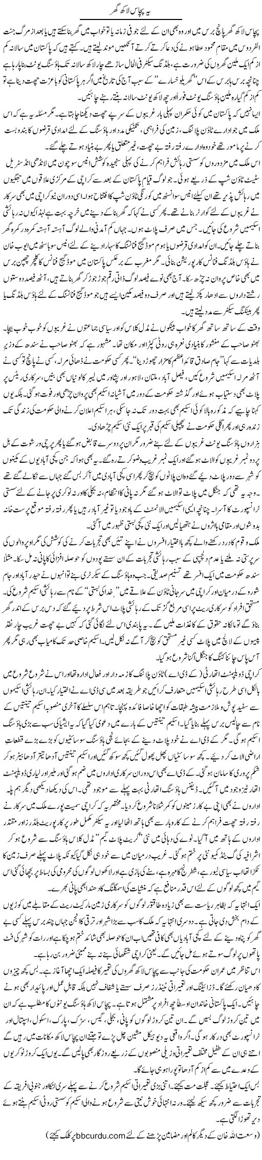 Ye Pachas Lakh Ghar | Wusat Ullah Khan | Daily Urdu Columns