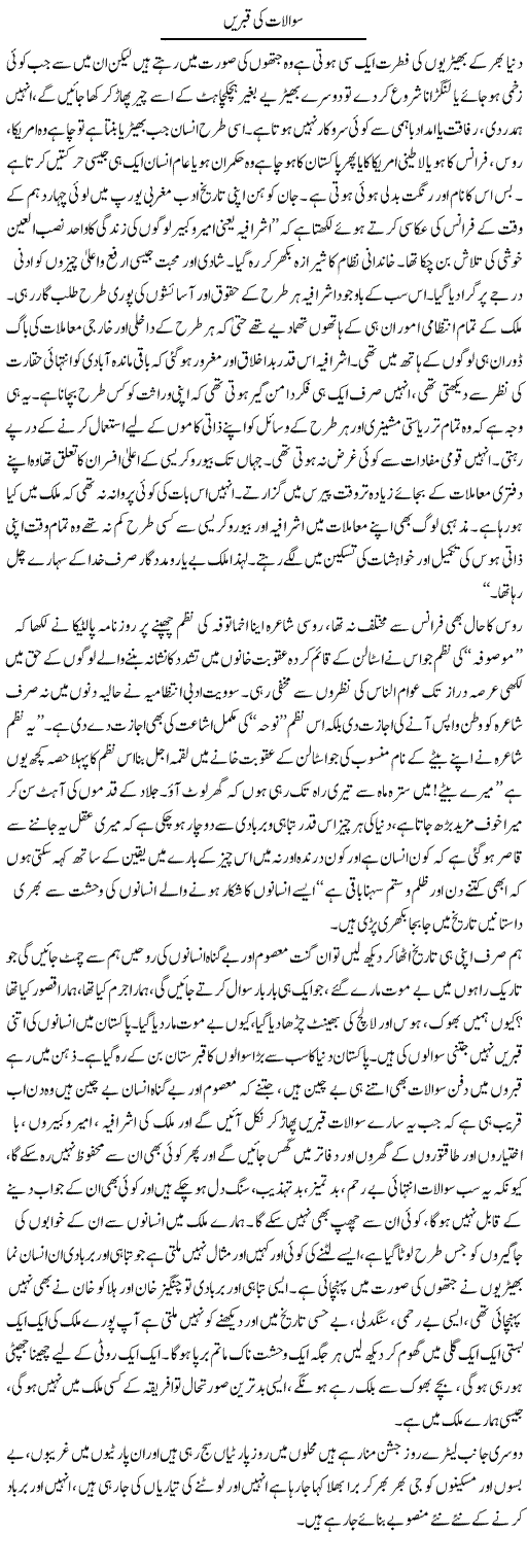 Sawalaat Ki Qabrain | Aftab Ahmad Khanzada | Daily Urdu Columns