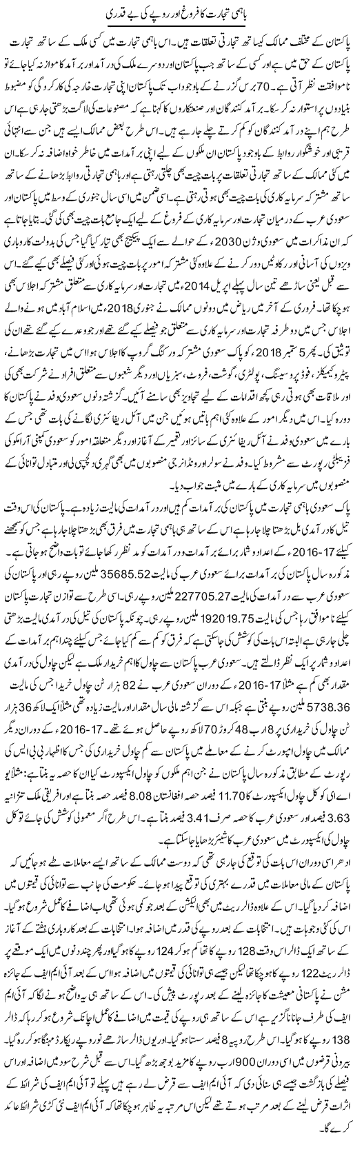 Bahmi Tijarat Ka Firogh Aur Rupay Ki Be Qadri | M.I Khalil | Daily Urdu Columns