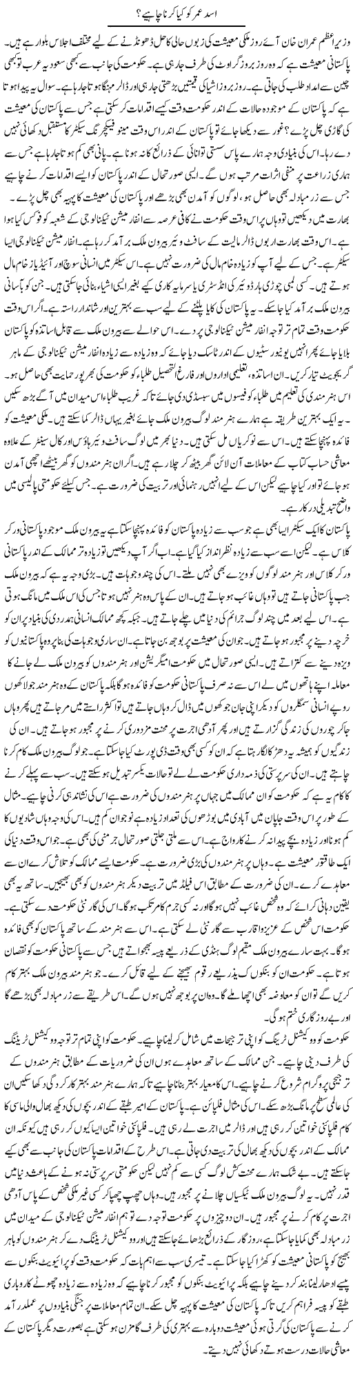 Asad Umar Ko Kya Karna Chahiye? | Syed Zeeshan Haider | Daily Urdu Columns
