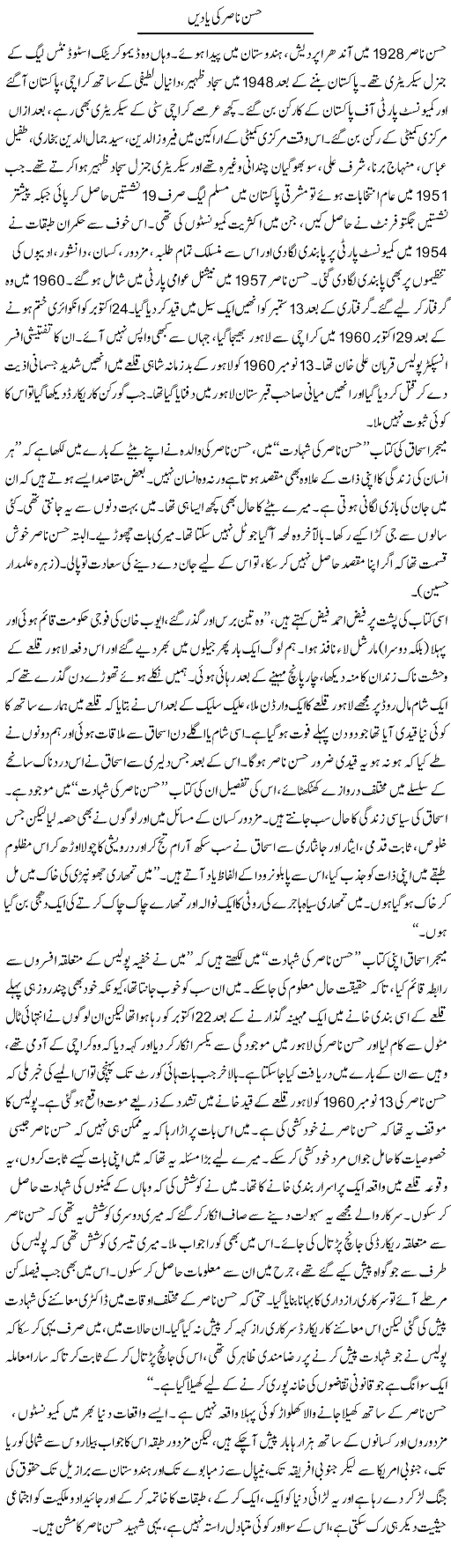 Hassan Nasir Ki Yaad Mein | Zubair Rehman | Daily Urdu Columns