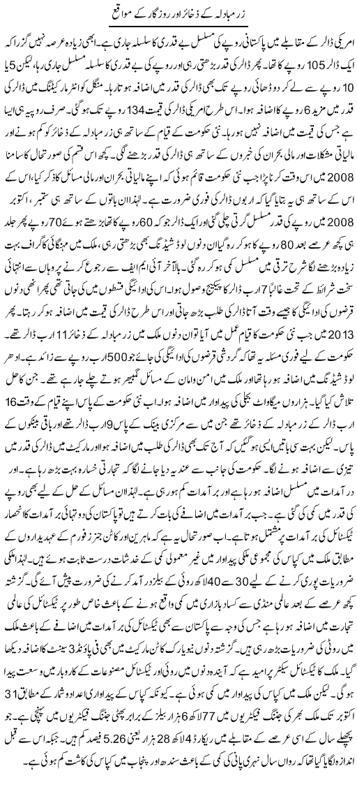 Zar e Mubadala Ke Zakhair Aur Rozgar Ke Mawaqay | M.I Khalil | Daily Urdu Columns
