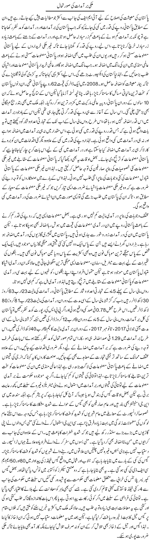 Mulki Baraamdat Ki Surat Haal | M.I Khalil | Daily Urdu Columns
