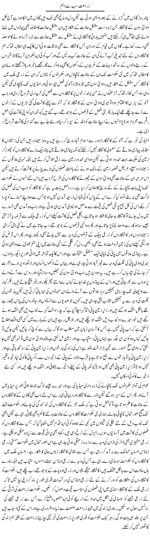 Zaraat Sab Se Aham | Abdul Qadir Hassan | Daily Urdu Columns