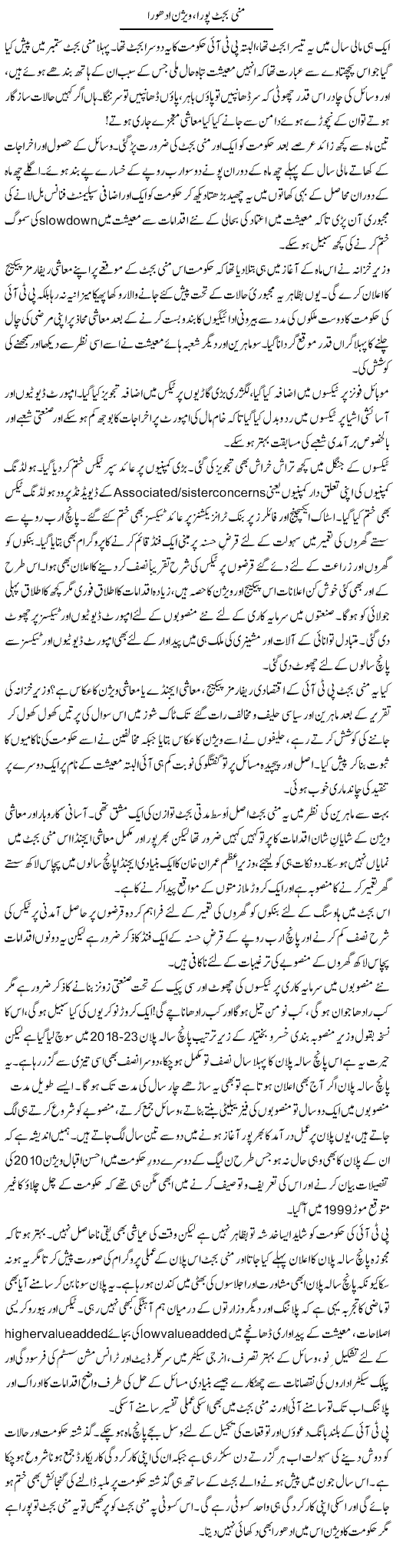 Mini Budget Poora, Vision Adhoora | Khalid Mehmood Rasool | Daily Urdu Columns