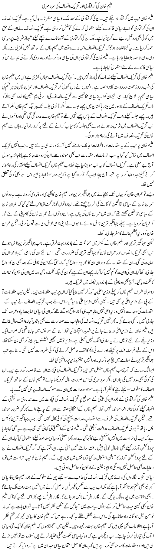 Aleem Khan Ki Giraftari Aor Tehrik Insaf Ki Sard Mehri | Muzamal Suharwardy | Daily Urdu Columns