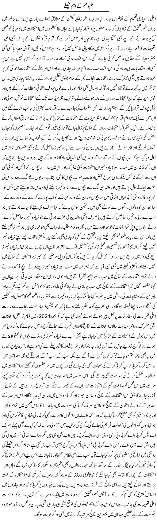 Ilm O Feham Ke Aham Faislay | Yousaf Abbasi | Daily Urdu Columns