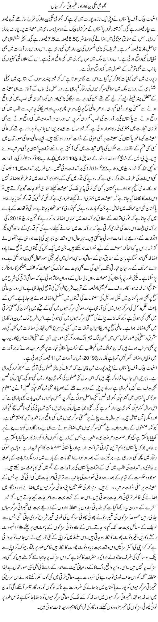Majmoi Mulki Pedawar Aur Tamirati Sargarmia | M.I Khalil | Daily Urdu Columns