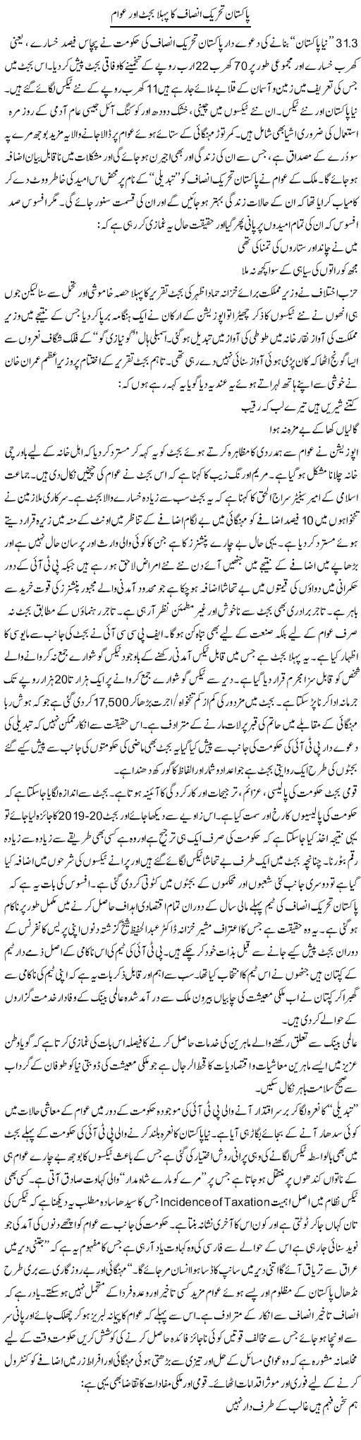 Pakistan Tehreek Insaf Ka Pehla Budget Aur Awam | Shakeel Farooqi | Daily Urdu Columns