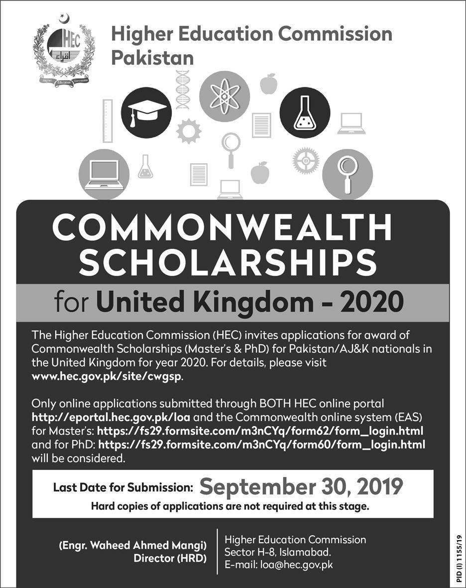 HEC Commonwealth Scholarships UK 2020