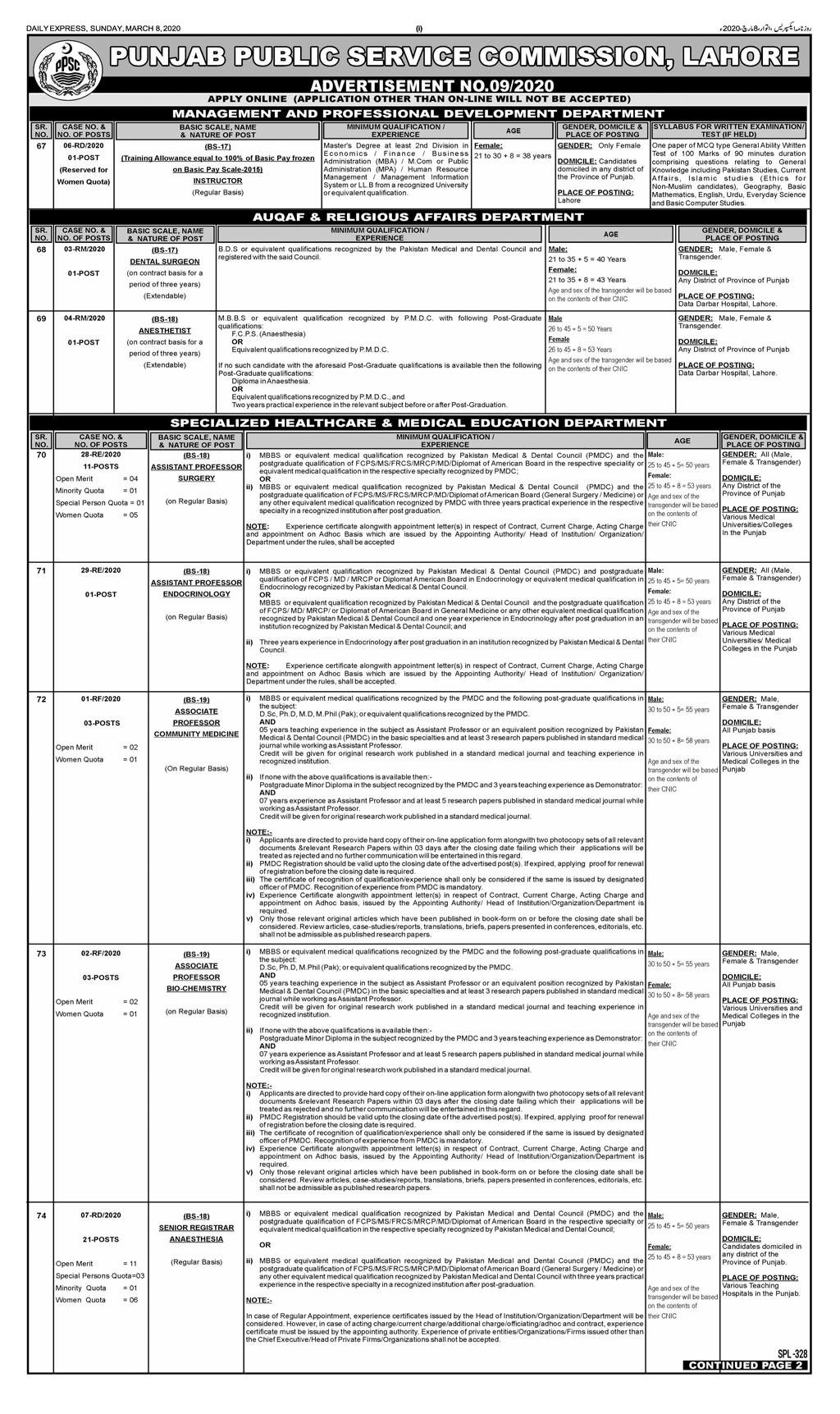 PPSC New Jobs 2020 Advertisement 09/2020