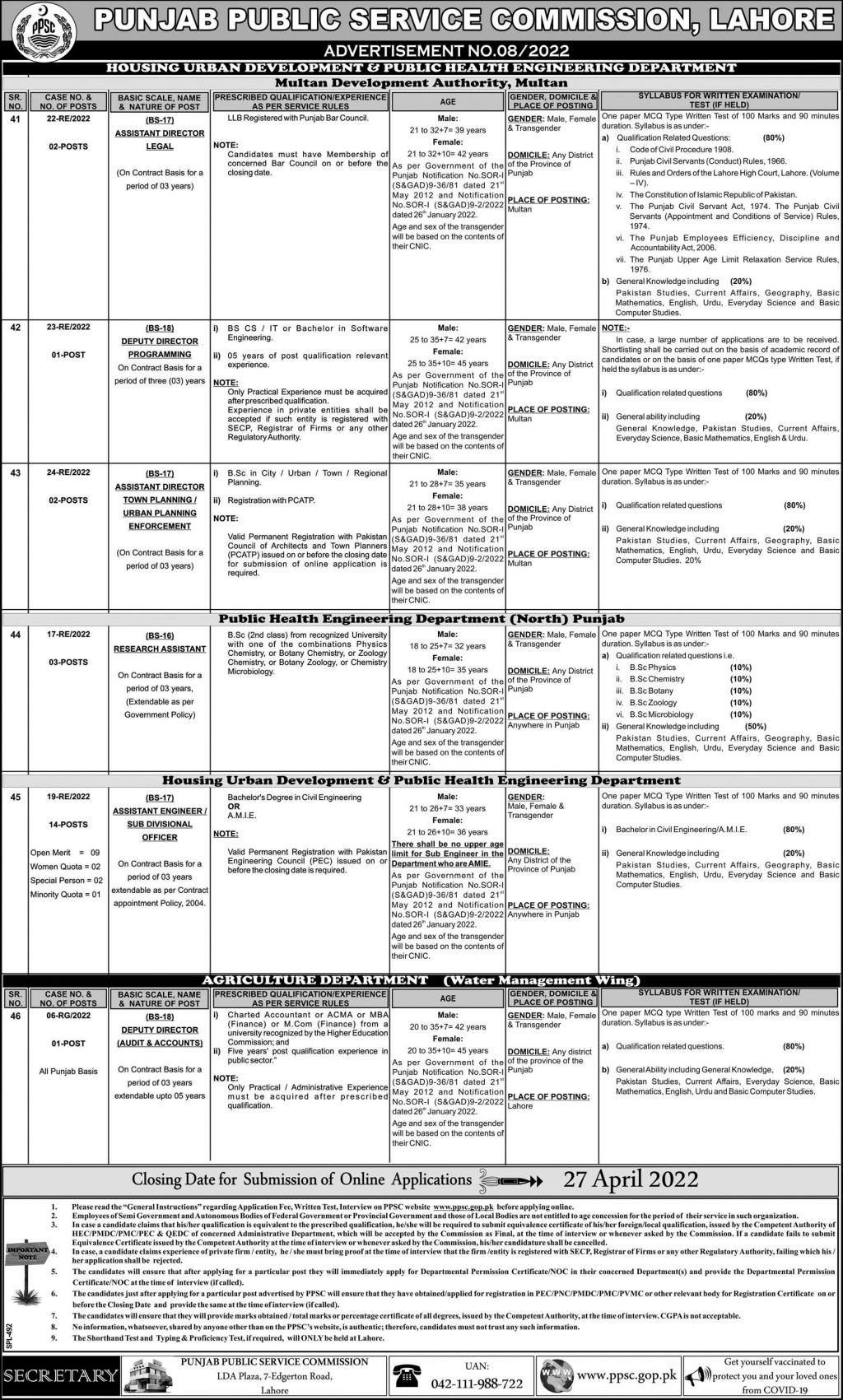 PPSC Jobs April 2022 PPSC Advertisement No 8/2022