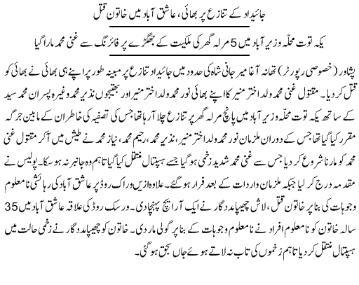 Pak Complaints-Nazeer Muhammad | Yakatoot, Mohala Wazirabad | Peshawar | Qatal